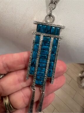 Yves Saint Laurent Turquoise Blue Inlay Statement Pendant Necklace